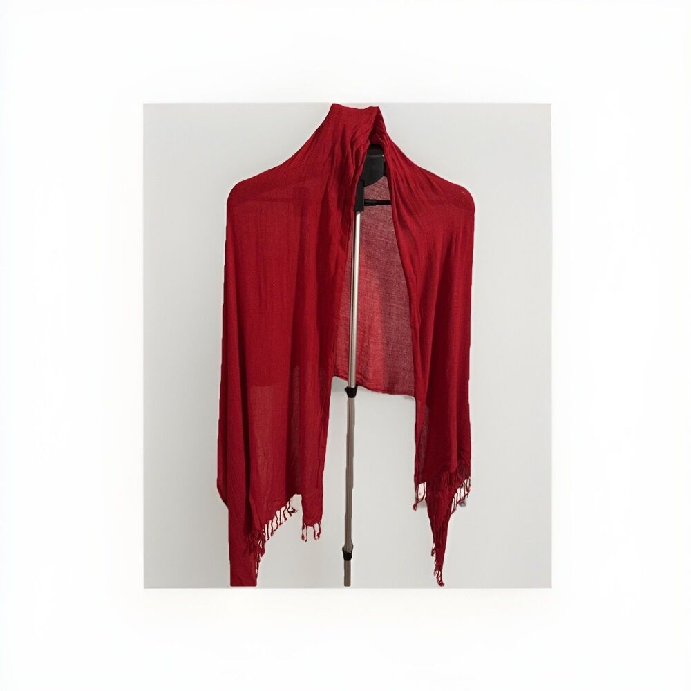 Womens Red Scarf Drape Shoulder Wrap Fringed Lightweight Clothing Fashion
